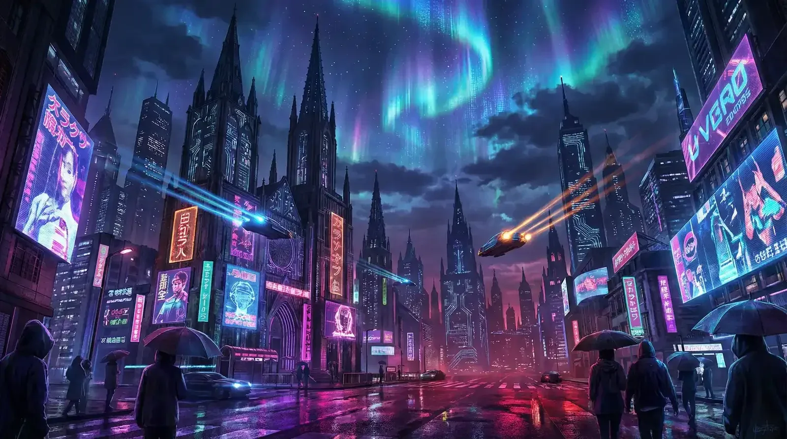 欧博体育 赛博哥特不夜城全景 - 赛博朋克都市夜景